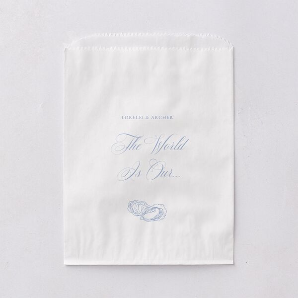 Coastal Oysters and Anchors Wedding Day Paper Favor Bags White Sea Blue Wax-Lined Food Safe Paper