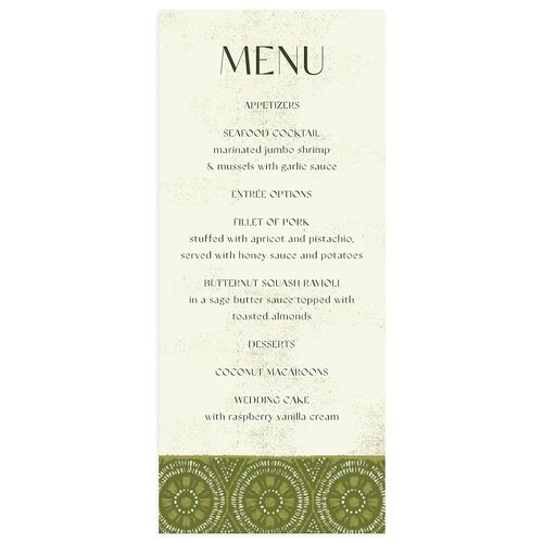 Sahara Pattern Menus Scottish Green Signature