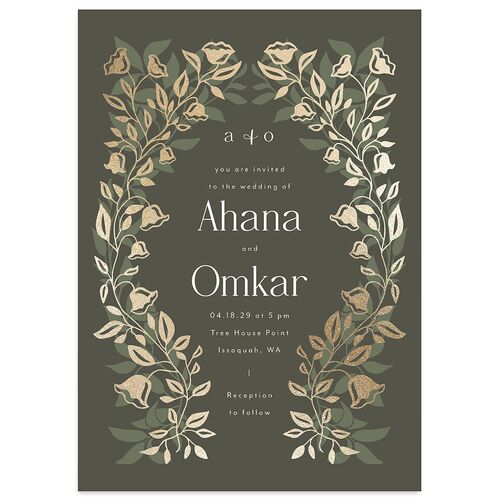Rustic Nouveau Wedding Invitations Gold Hunter Green Signature Blank No