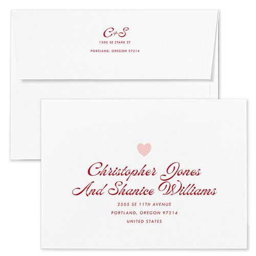 Modern Retro Hearts Wedding Invitation Envelopes White Soft Pink Return Address Standard Signature