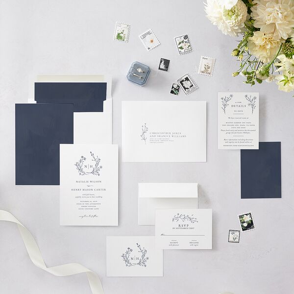 Natural Monogram Wedding Invitations Midnight Navy Signature Blank No Standard