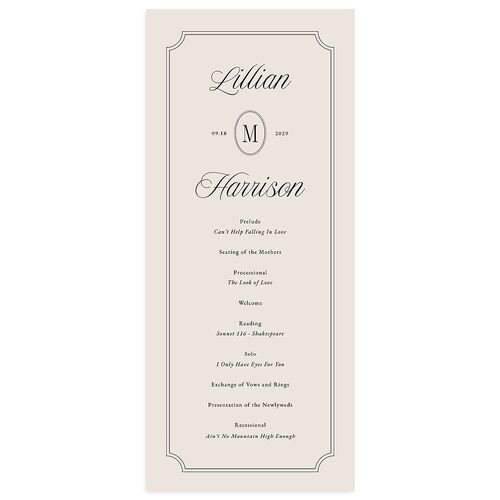 Elegant Oval Monogram Wedding Programs Sand Signature