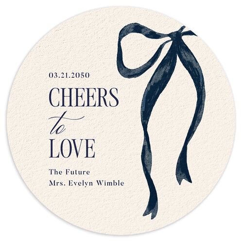 She’s Tying the Knot Whimsical Hand Drawn Bow Bridal Shower Wedding Day Coasters Moody Blue Cardboard Circle