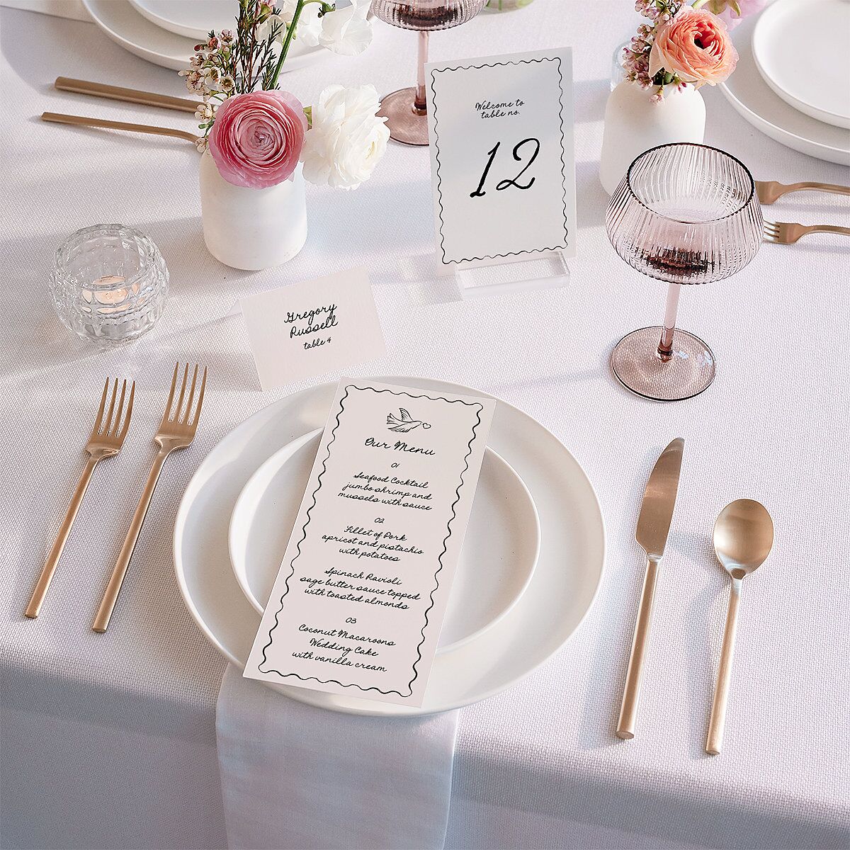 Vintage Lovebird Banner Place Cards Linen Signature