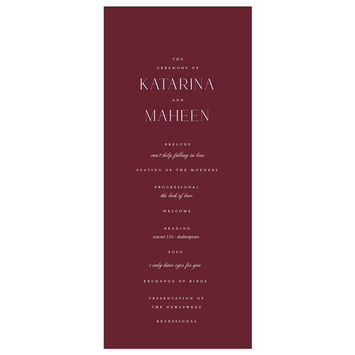 Ornate Threshold Wedding Programs Merlot Signature