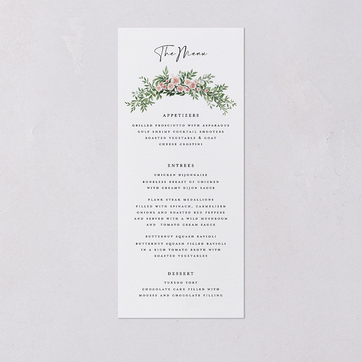 Floral Arc Menus Shell Pink Signature