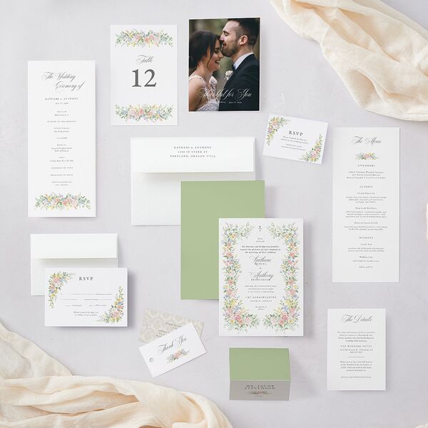 Glamorous Regency Garden Menus by Bridgerton Sage Signature