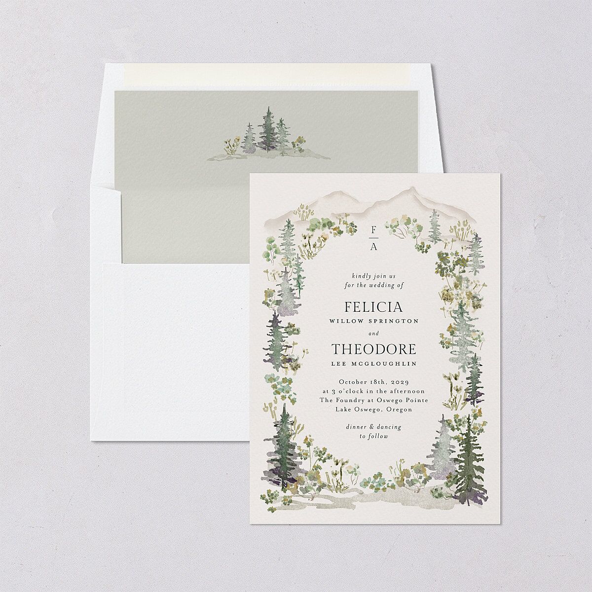 Elegant Mountain Border Envelope Liners Meadow Standard