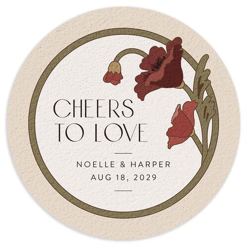 Vintage Nouveau Floral Coasters Merlot Cardboard Circle