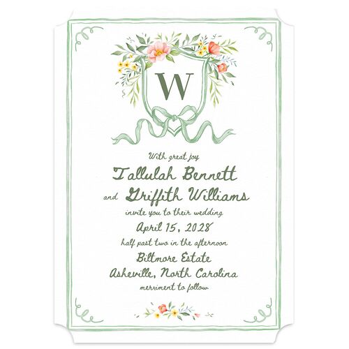 Countryside Crest Wedding Invitations Eucalyptus Signature Blank No Ticket