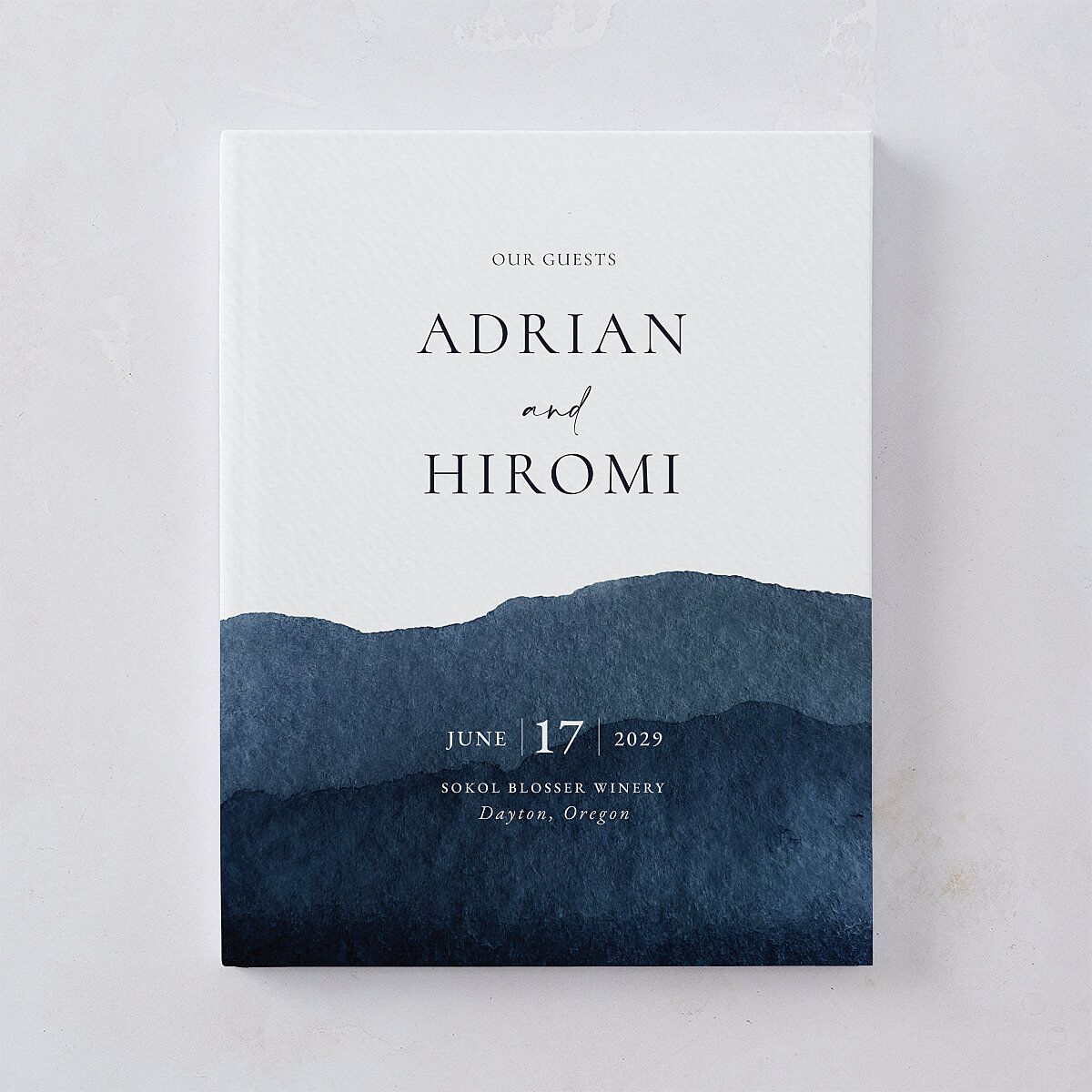 Layered Watercolor Wedding Guest Book Navy