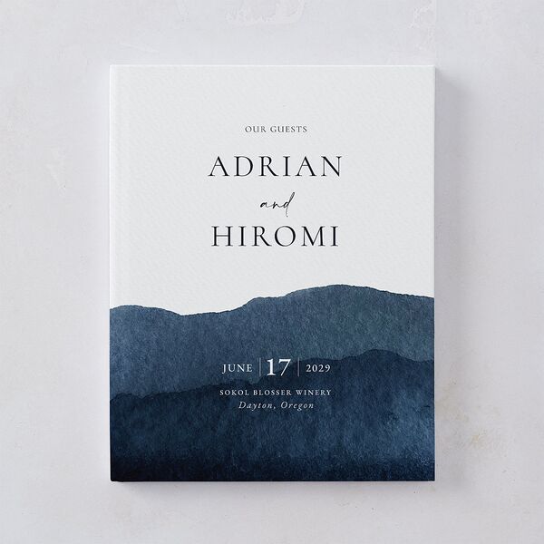 Layered Watercolor Wedding Guest Book Navy