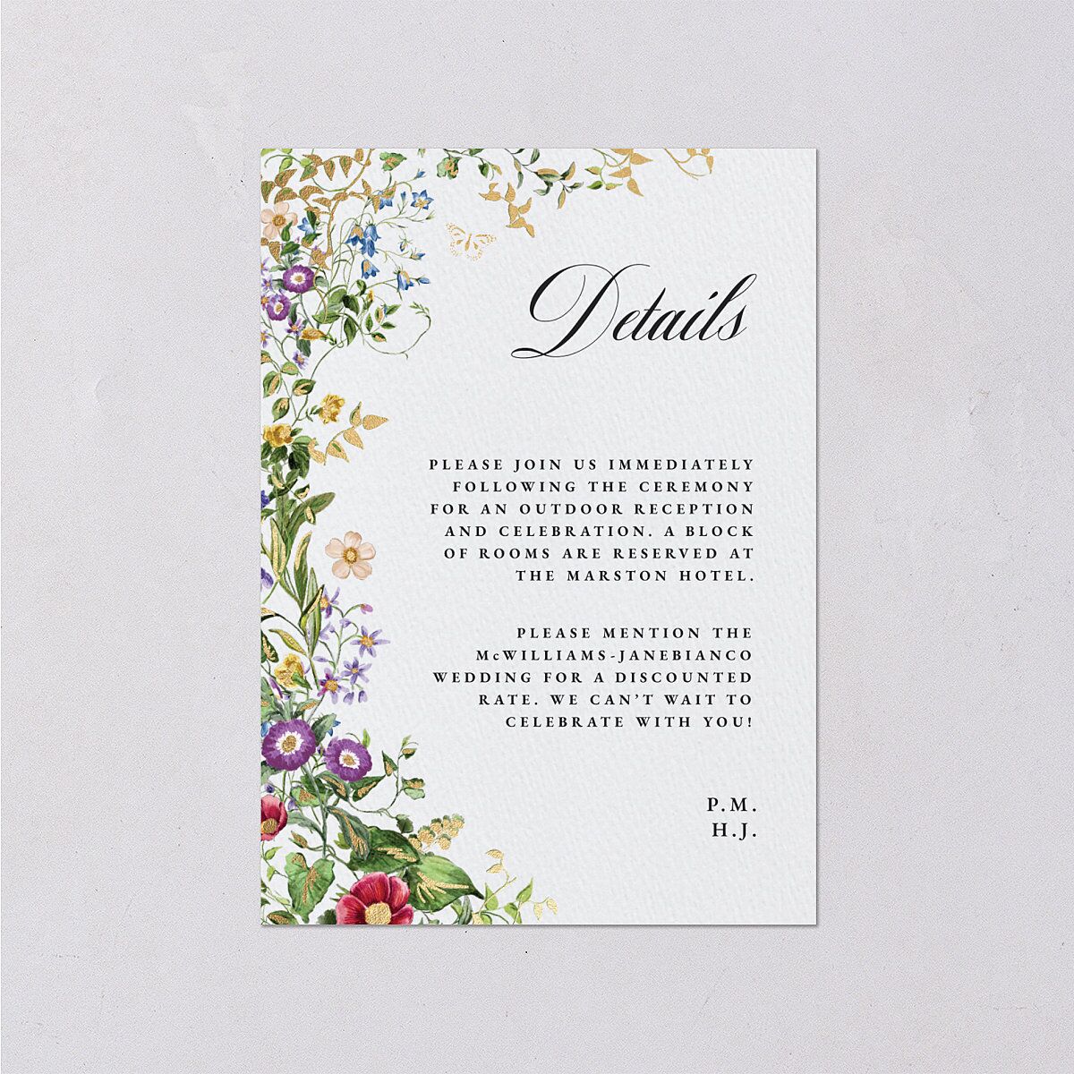 Opulent Garden Foil Wedding Enclosure Cards Gold Pure White Signature