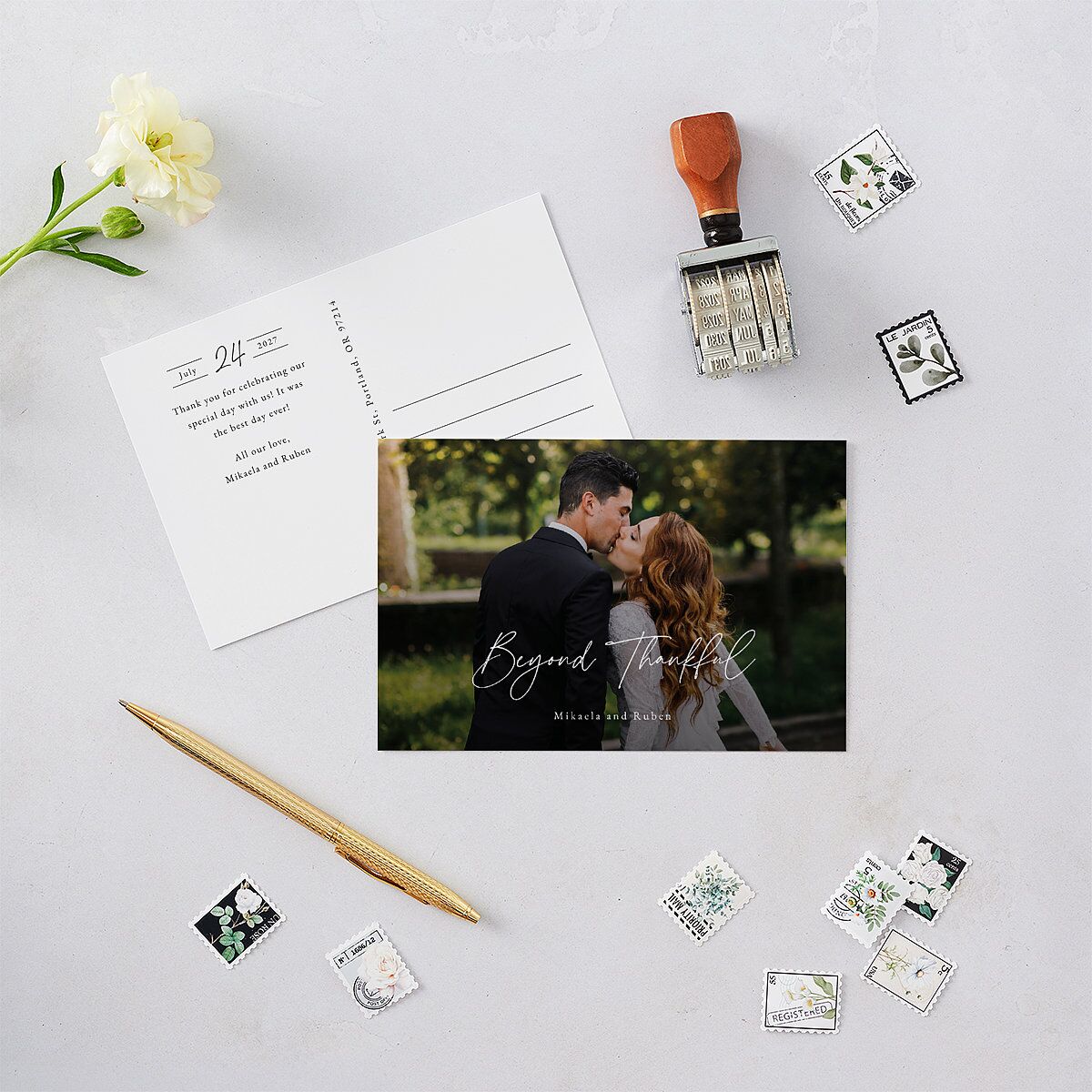 Fairytale Woodgrain Slab Thank You Postcards Pure White