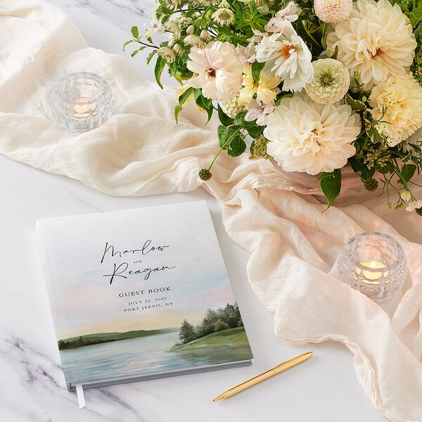 Rustic Reflection Wedding Guest Book Dusty Blue