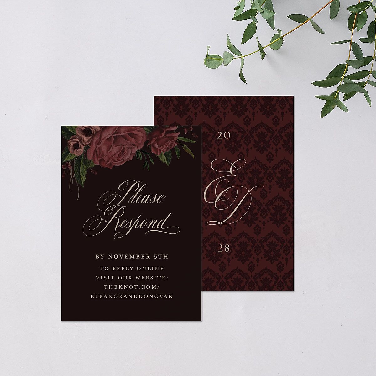 Dark Gothic Roses QR Code RSVP Cards Burgundy Signature Standard