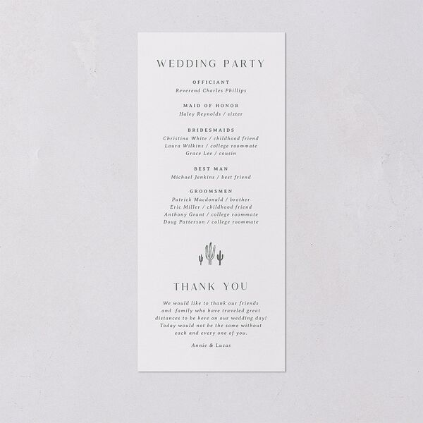 Western Cactus Wedding Programs Eucalyptus Signature