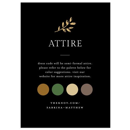 Elegant Botanical Initials Foil  Wedding Attire Cards Licorice Gold Signature Standard