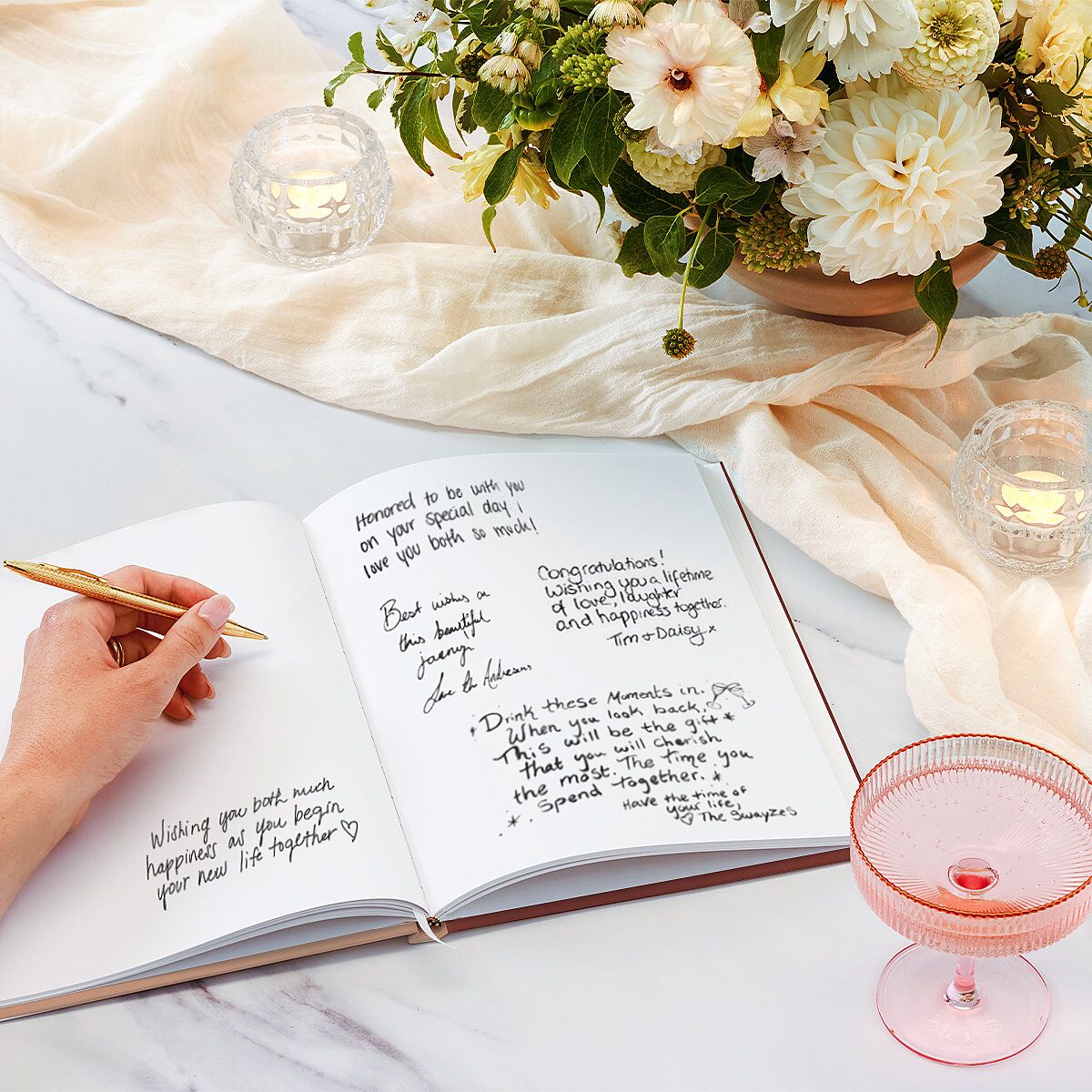 Simple Script Wedding Guest Book Vintage Pink