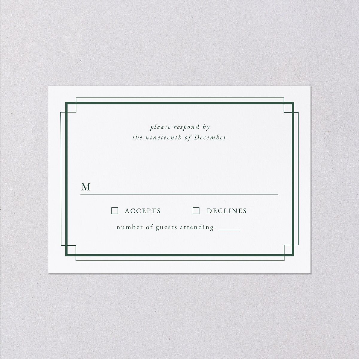 Luxe Monogram Wedding Response Cards Dark Green Signature Standard
