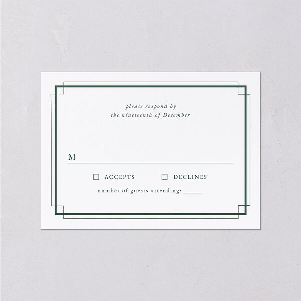 Luxe Monogram Wedding Response Cards Dark Green Signature Standard
