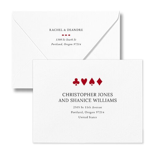 Las Vegas Playing Card Thank You Card Euro Envelopes White Jewel Red Both Recipient and Return Addresses Luxe Signature