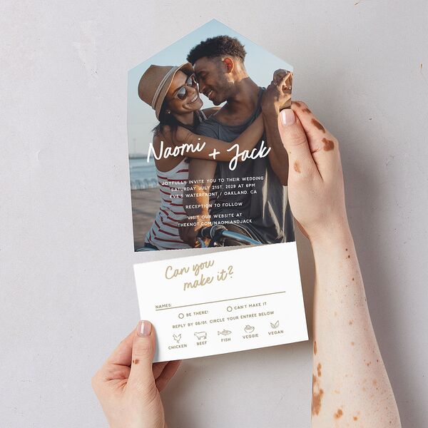 Color Pop Retro Photo All-in-One Wedding Invitations Sand Signature Light Both Recipient and Return Addresses No