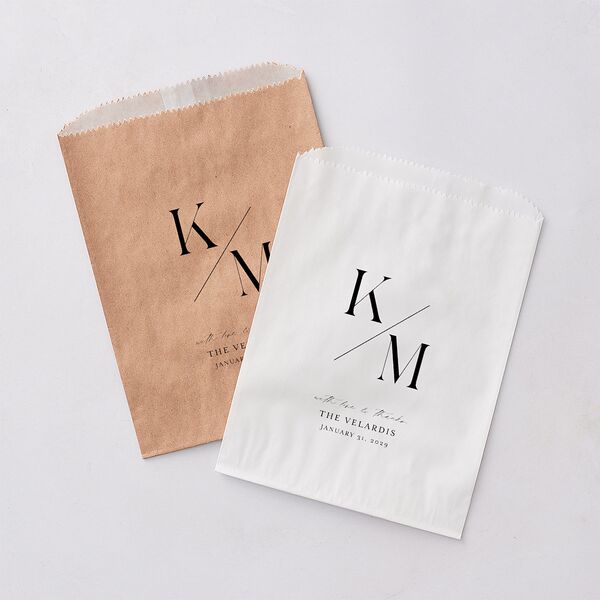 Monogram Slant Favor Bags White Licorice Wax-Lined Food Safe Paper