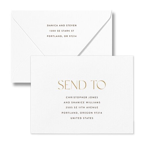 Windows Save the Date Magnet Euro Envelopes White Umber Both Recipient and Return Addresses Luxe Signature