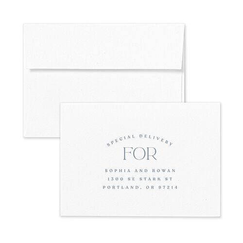 Classic Stack Wedding Response Card Standard Envelopes White Dusty Blue Return Address Signature Standard