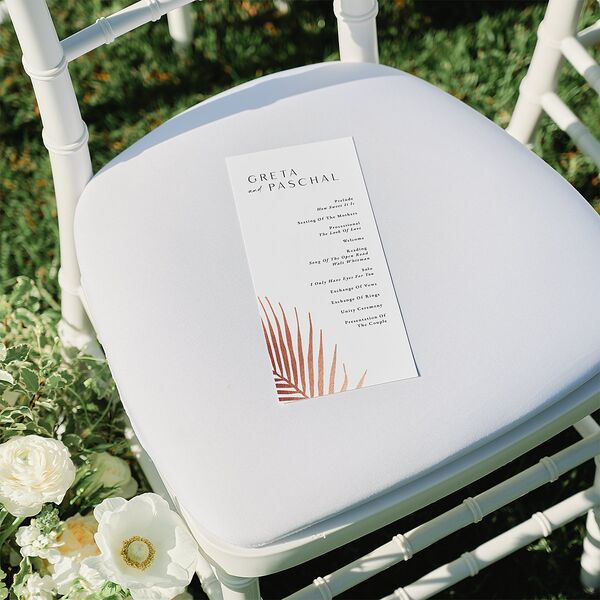 Lavish Palm Wedding Programs Rose Gold Pure White Signature
