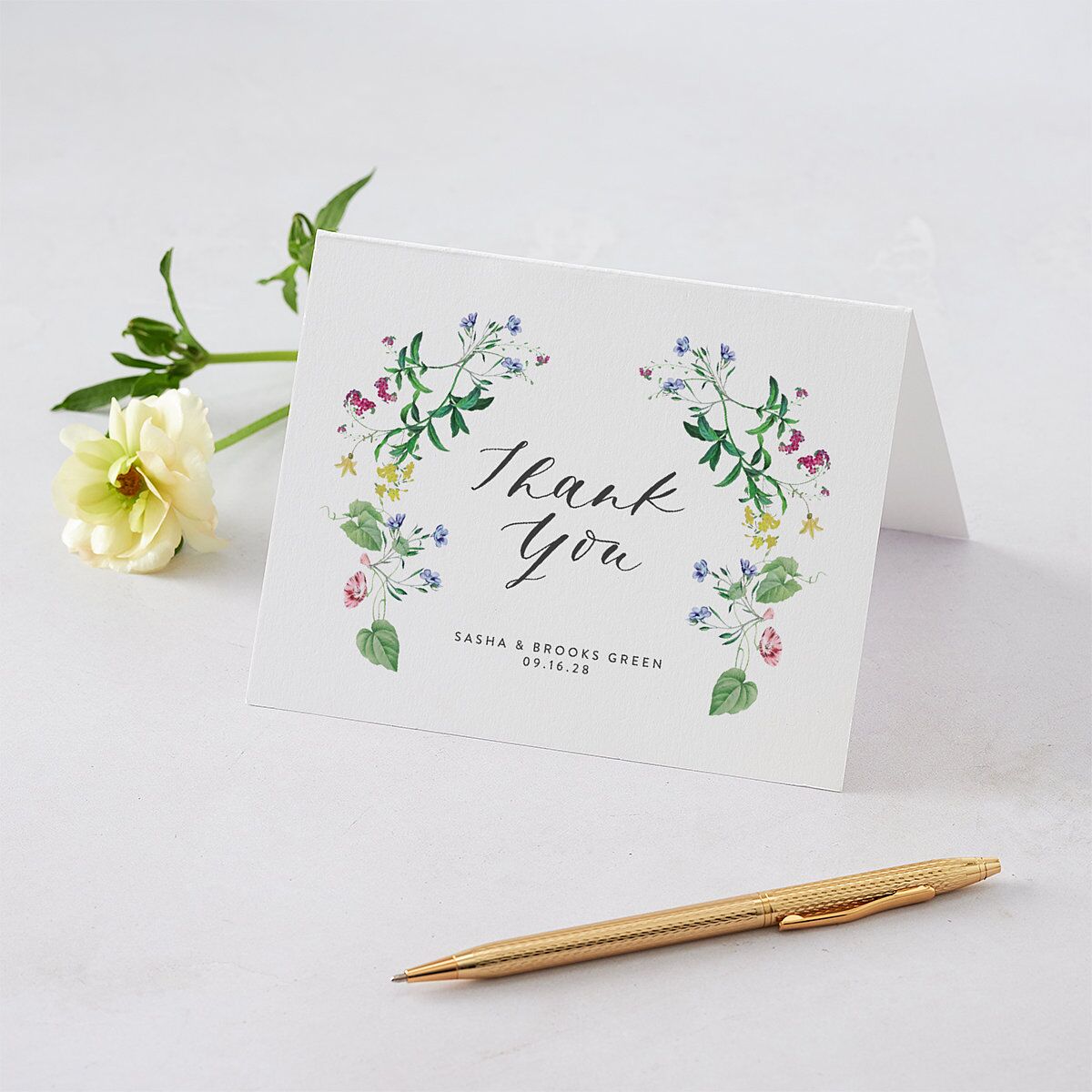Enchanted Wildflower Thank You Cards Sea Foam