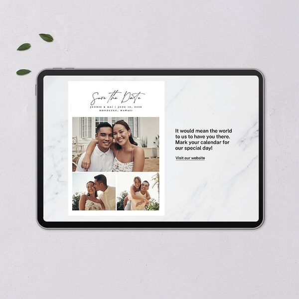 Simple Pampas Digital Save the Date Cards Pure White Dusty Blue Lets Celebrate Standard