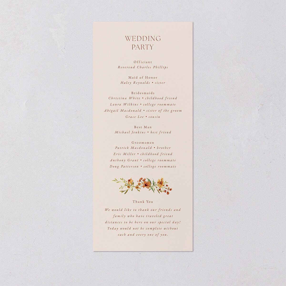Wildflower Border Wedding Programs Cinnamon Signature