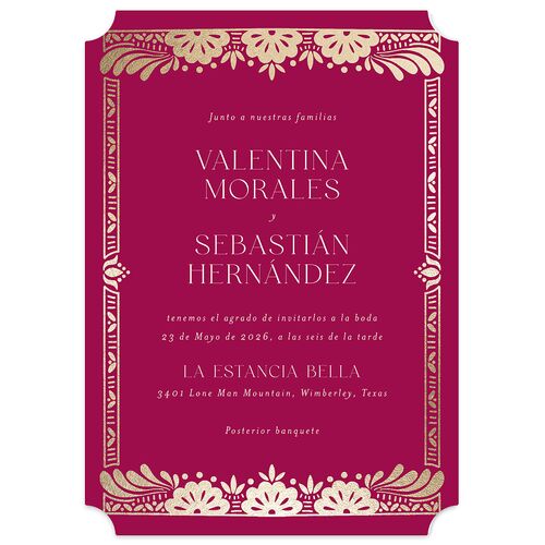 Hacienda Elegante Wedding Invitations Gold Raspberry Signature Blank No Ticket
