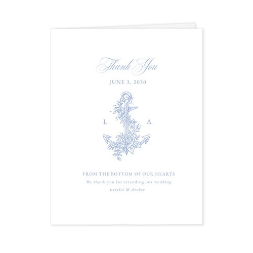 Coastal Oysters and Anchors Thank You Cards Sea Blue