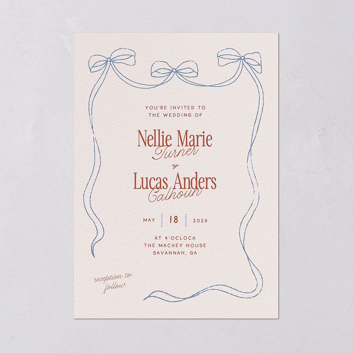 Modern Delicate Bows Wedding Invitations Jewel Red Signature Blank Standard