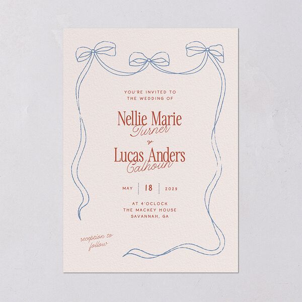 Modern Delicate Bows Wedding Invitations Jewel Red Signature Blank Standard