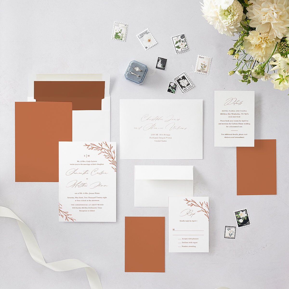 Rustic Branches Wedding Invitations Terracotta Signature Blank No Standard