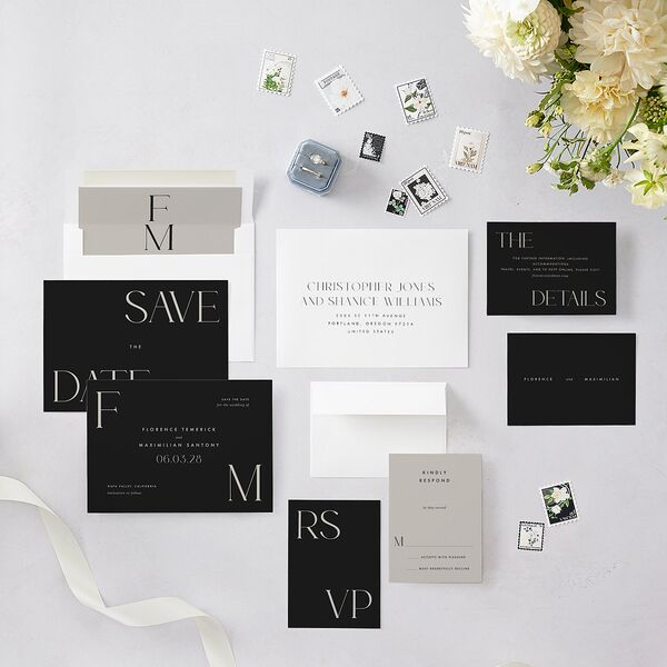 Modern Initials Save The Date Cards Midnight Signature smooth Blank No Standard