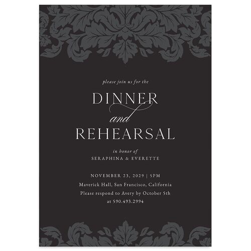 Elegant Damask Rehearsal Dinner Invitations Licorice Signature Blank Standard