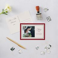 Classic Border First Married Christmas Thank You Postcards Ruby