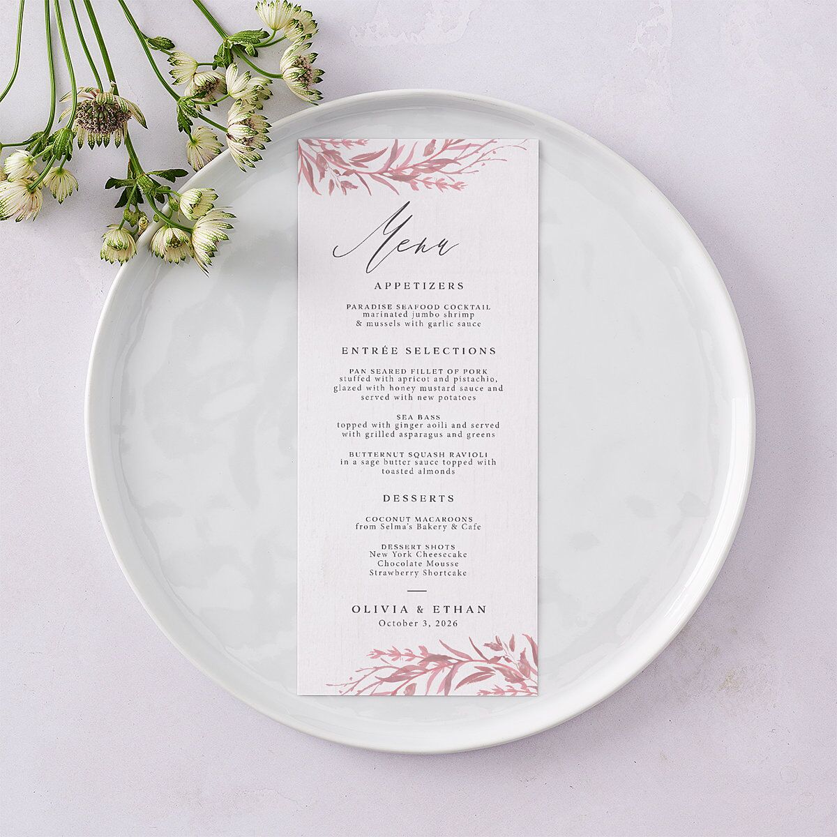 Natural Laurel Menus Candy Pink Signature