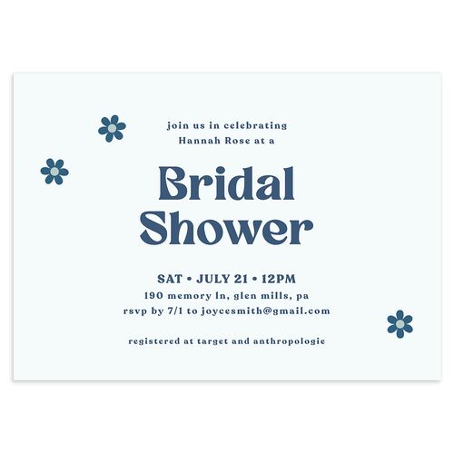 Simple Retro Daisy Bridal Shower Invitations Ink Blue Signature Blank Standard