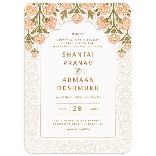 Indian Botanical Blooms Wedding Invitations Rose Gold Signature Blank No Rounded
