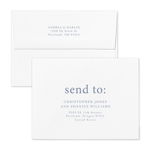 Timeless Photo Trio Save the Date Magnet Envelopes Blue Slate Return Address Signature Standard
