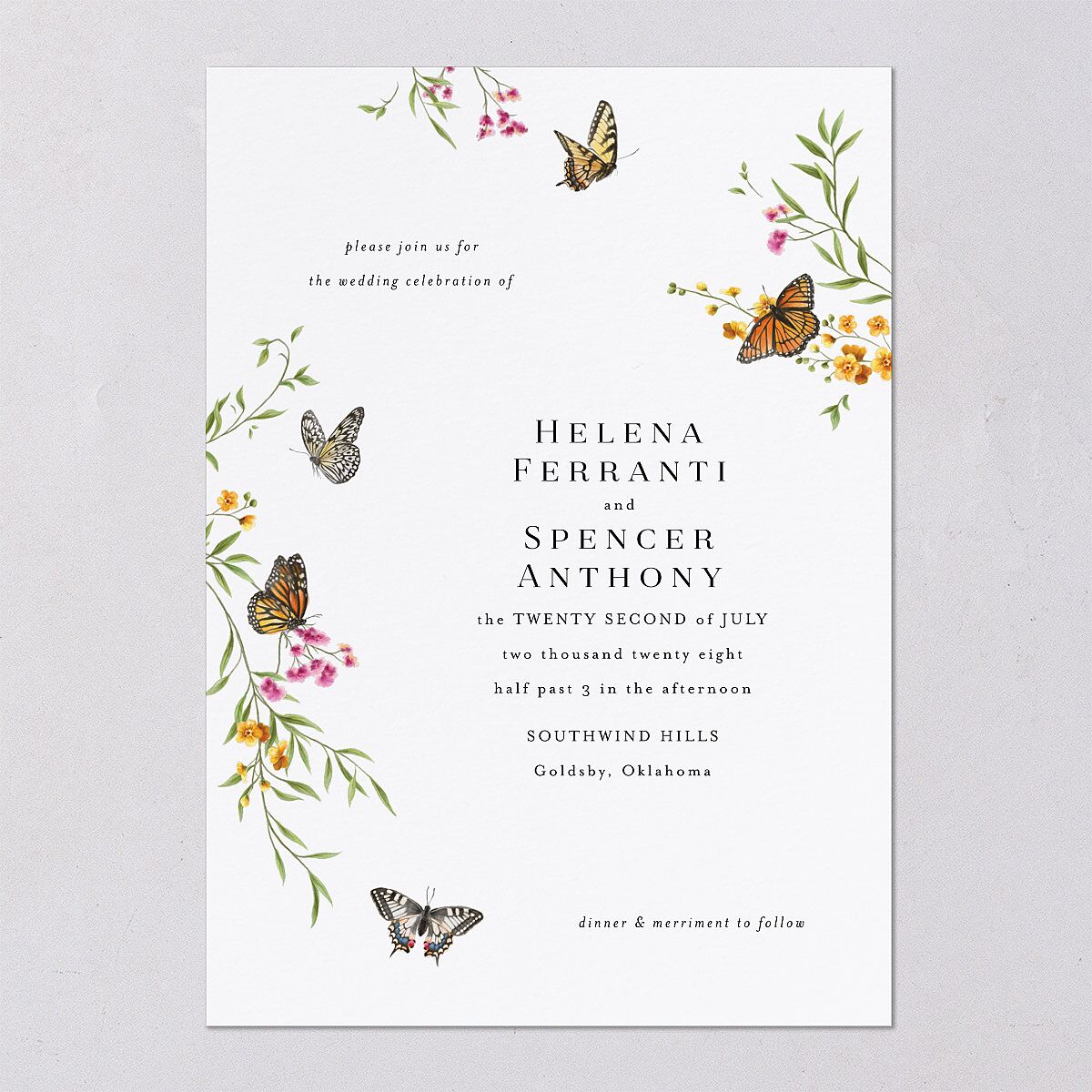 Rustic Butterflies Wedding Invitations Pure White Signature Blank No Standard