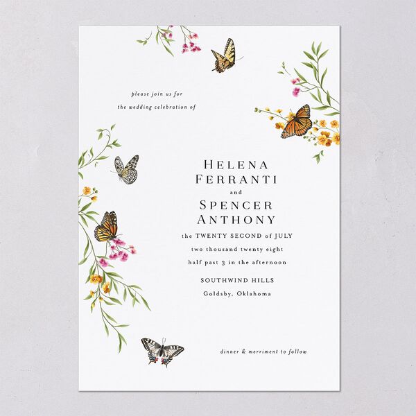Rustic Butterflies Wedding Invitations Pure White Signature Blank No Standard