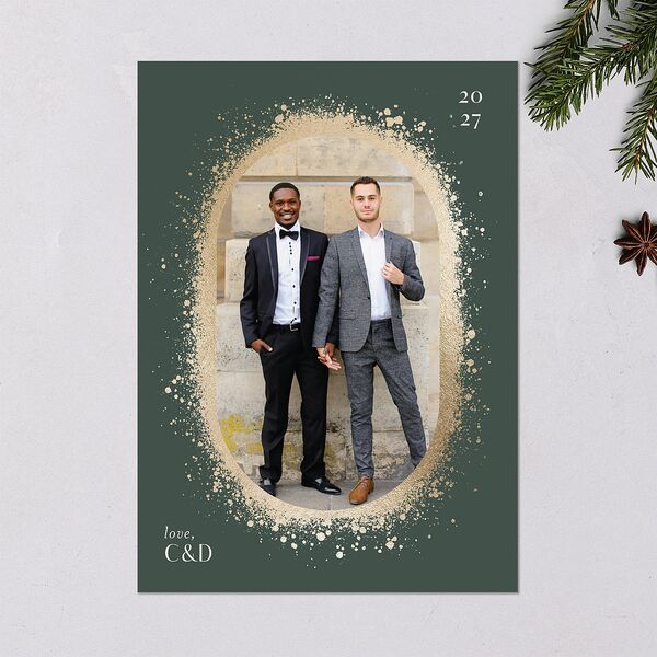 Ring in the New Year Holiday Cards Gold Dark Emerald Signature Blank Standard Portrait