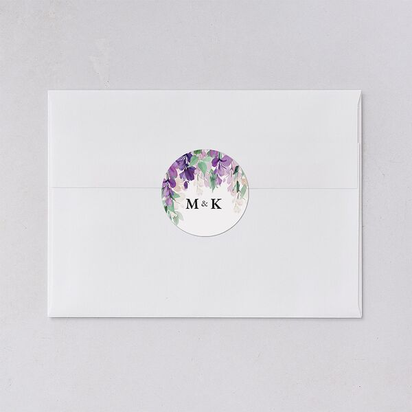 Romantic Wisteria Wedding Stickers Purple Petal Circle